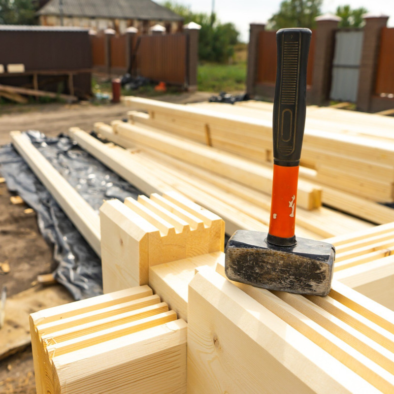 Hammer foran pågående byggeprosjekt